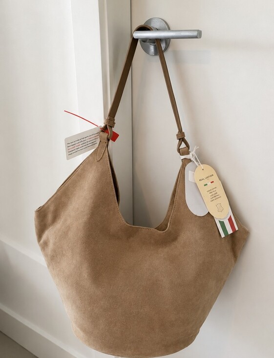 Handbags - Suede Hobo Shoulder Bag - Taupe